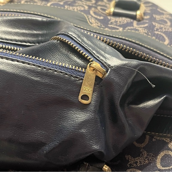 CELINE Navy Blue Carriage Print Tote Bag Vintage EUC - Picture 10 of 13